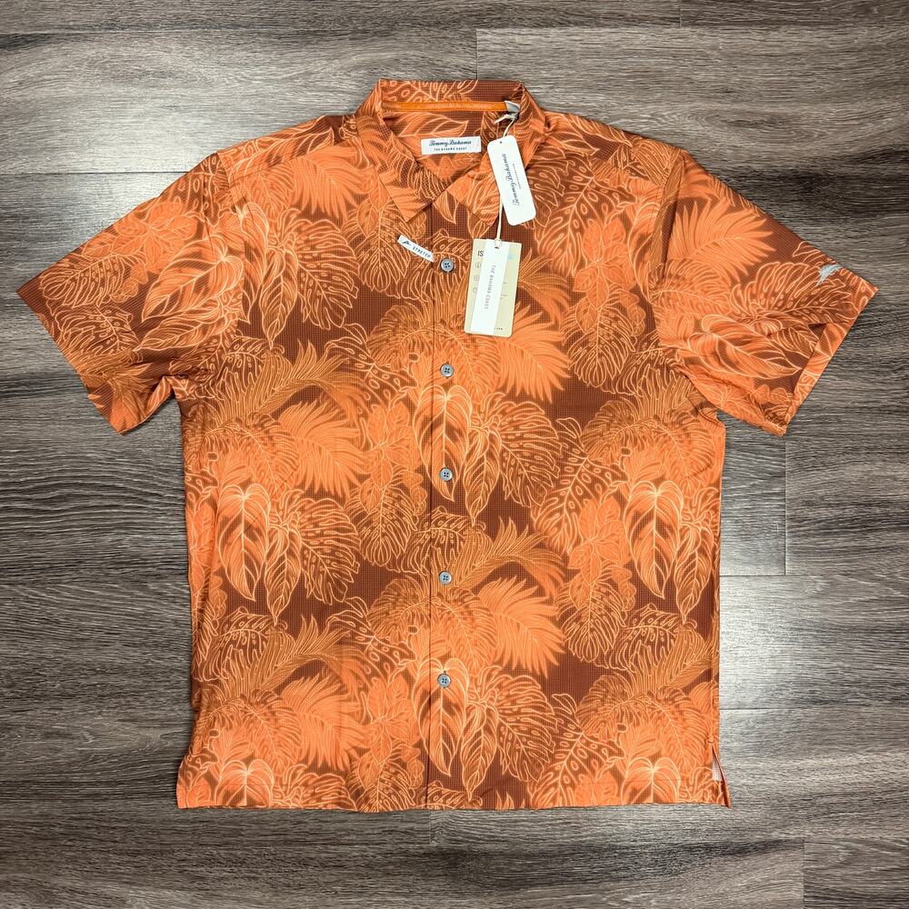 Tommy Bahama Button Up Men's Large $148 Orange IslandZone Luminescent ST326169BR